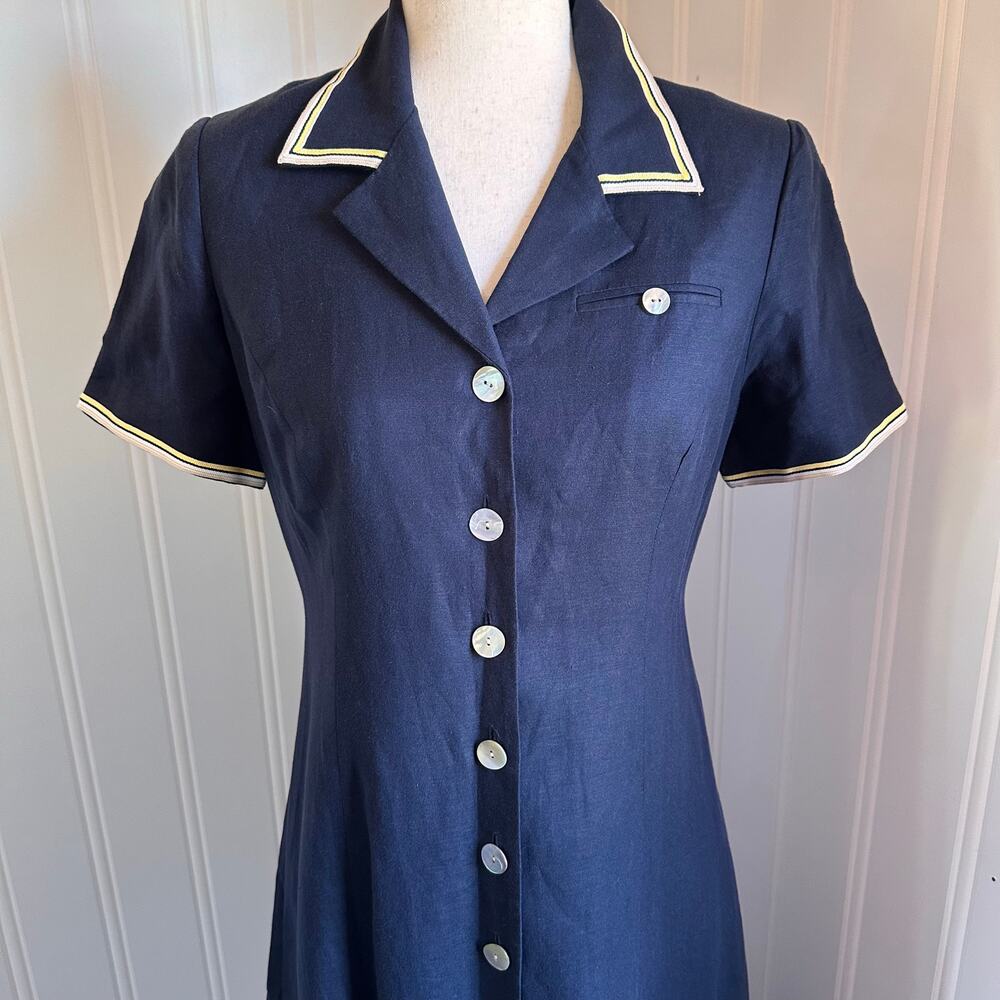 Vintage 90s Sailor Blue Midi Dress Petite 6 - Picture 3 of 7